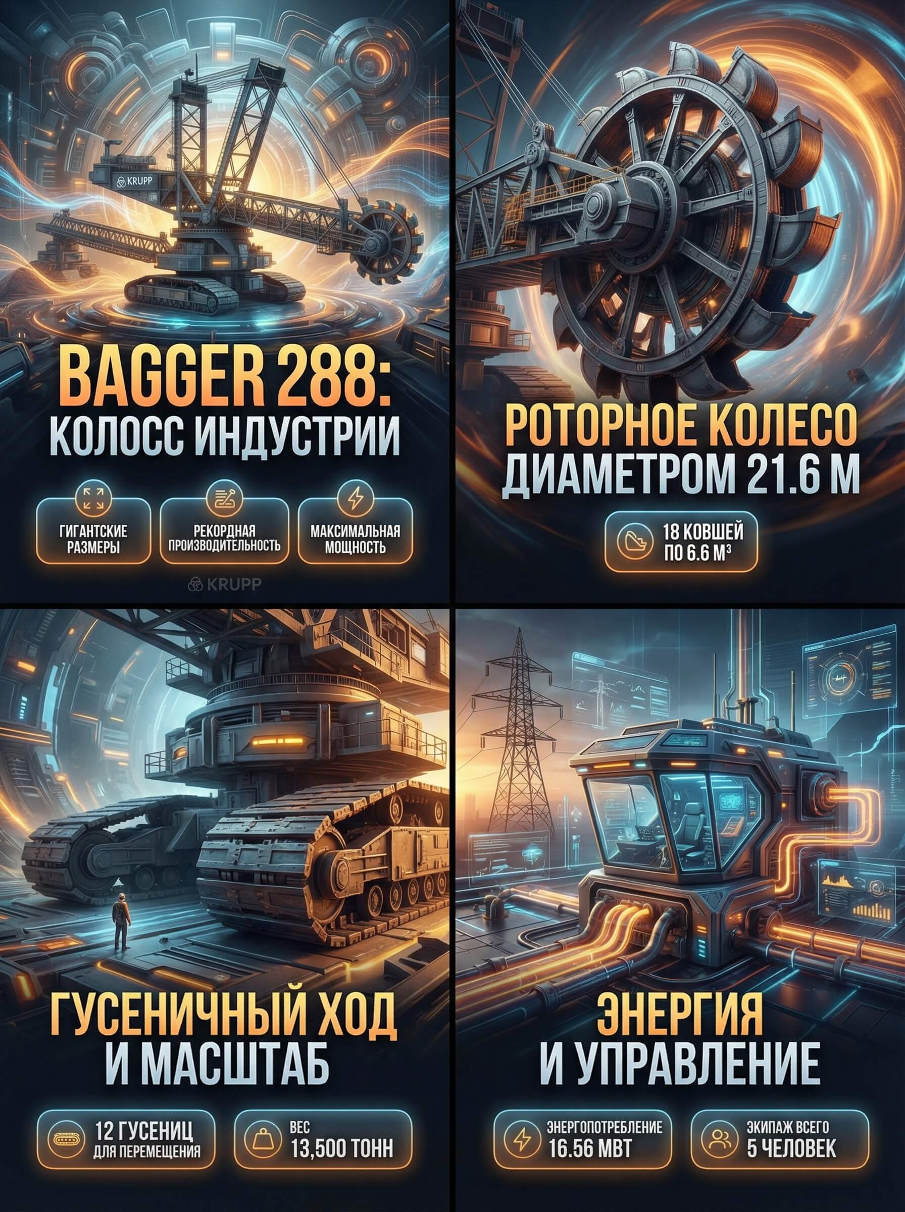 Инфографика для техники Bagger 288 — примеры выгод и характеристик